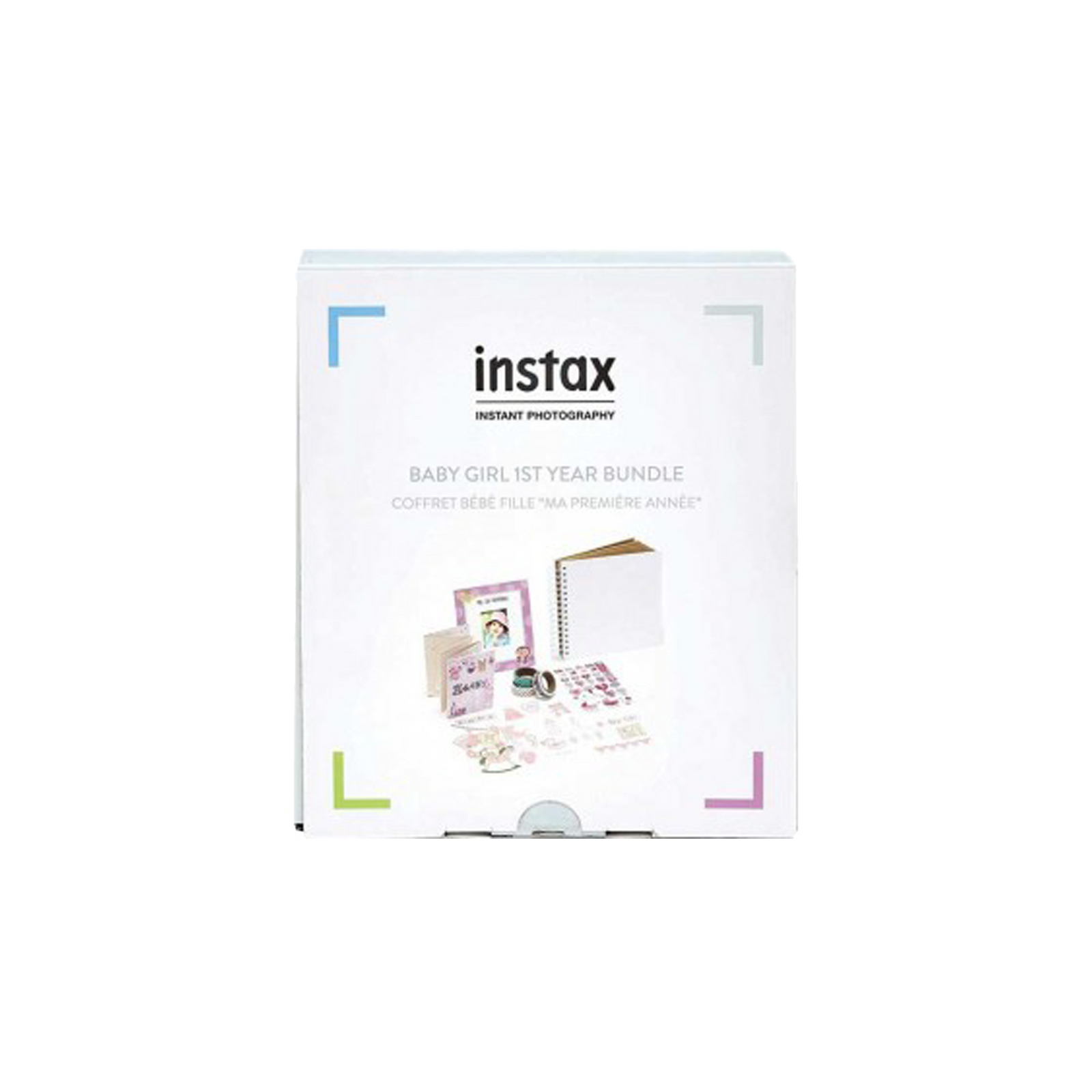 instax komplekts mazuļa pirmajai dzimšanas dienai, rozā (rāmītis, albums, uzlīmes un līmlentes)