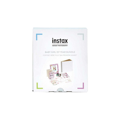 instax komplekts mazuļa pirmajai dzimšanas dienai, rozā (rāmītis, albums, uzlīmes un līmlentes)